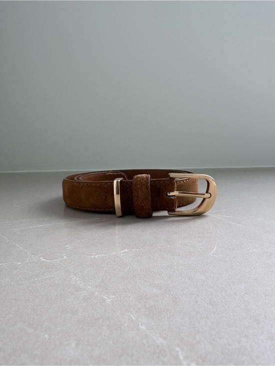 Accessories - Brown Suede Belt with Gold Buckle